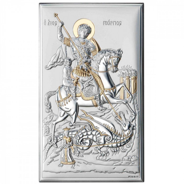 Icoana Sf Gheorghe Argint 12x20cm Auriu COD: 3135