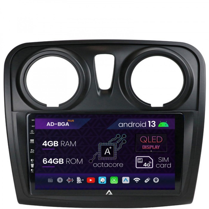 Navigatie Dacia Logan Sandero, Android 13, A-Octacore 4GB RAM + 64GB ROM, 9 Inch - AD-BGA9004+AD-BGRKIT376