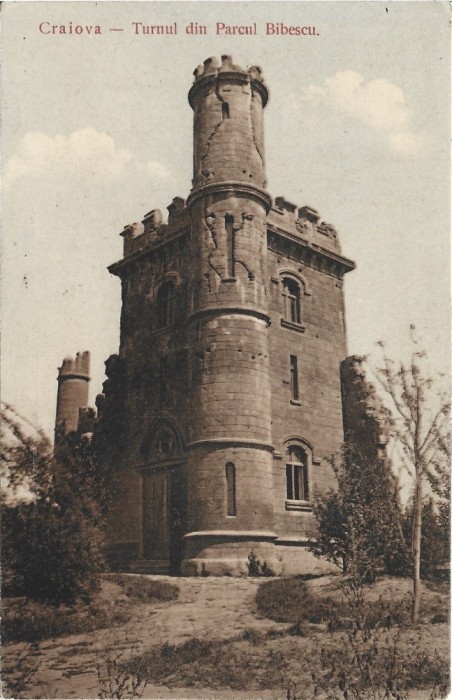 CP714N Craiova, Turnul din Parcul Bibescu, carte poștală circulată Craiova &ndash; Ploiești, 1910