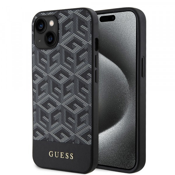 Husa MagSafe pentru Apple iPhone 15, Guess, GCube Stripes, Neagra