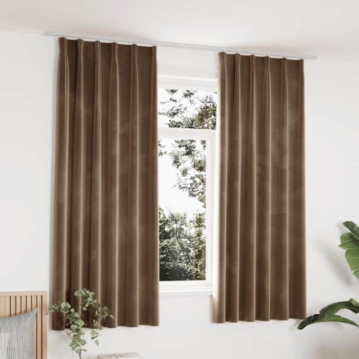 vidaXL Draperii opace, 2 buc., bej, 140x175 cm, catifea, cu c&acirc;rlige 134508
