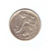 Moneda Cehoslovacia 1 koruna / coroana 1963, stare buna, curata, Europa, Bronz-Aluminiu
