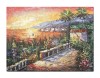 Tablou GIGANT pictat manual, Priveliste de pe faleza la apus, stilizat, 120x90cm ulei pe panza