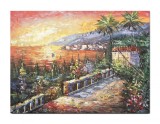 Cumpara ieftin Tablou GIGANT pictat manual, Priveliste de pe faleza la apus, stilizat, 120x90cm ulei pe panza in cutit efect 3D, gata de agatat pe perete