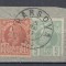 ROMANIA1885/88 REGELE CAROL I VULTURI 5 BANI+10 BANI/FRAGMENT STAMPILAT HARSOVA