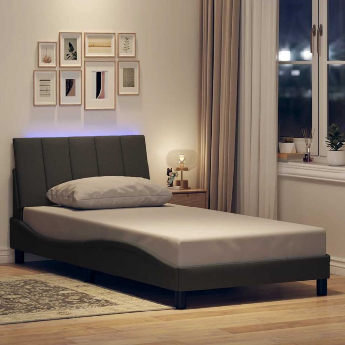 Cadru de pat fără saltea, gri &icirc;nchis, 100x200 cm, textil