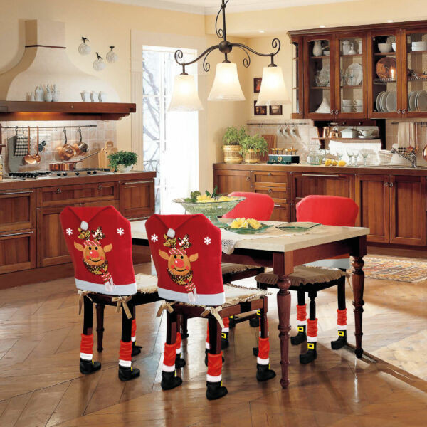 Set decor scaune Crăciun - Reni - 50 x 60 cm - roșu/alb