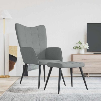 Scaun de relaxare cu taburet, gri deschis,textil foto