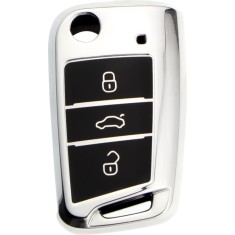 Husa Cheie Auto Briceag VW Golf 7, 3 Butoane, Tpu, Gri cu butoane negre