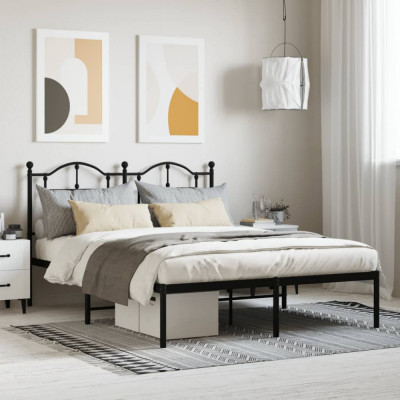 vidaXL Cadru de pat metalic cu tăblie, negru, 150x200 cm foto