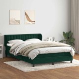 vidaXL Pat box spring cu saltea, verde &icirc;nchis, 160x220 cm, catifea 3317910