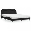 Pat vidaXL cu saltea, 160x200 cm, piele ecologica neagra, spuma H2/H3, cadru metalic si lemn masiv