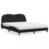 Cumpara ieftin Pat cu saltea, negru, 160x200 cm, piele ecologică