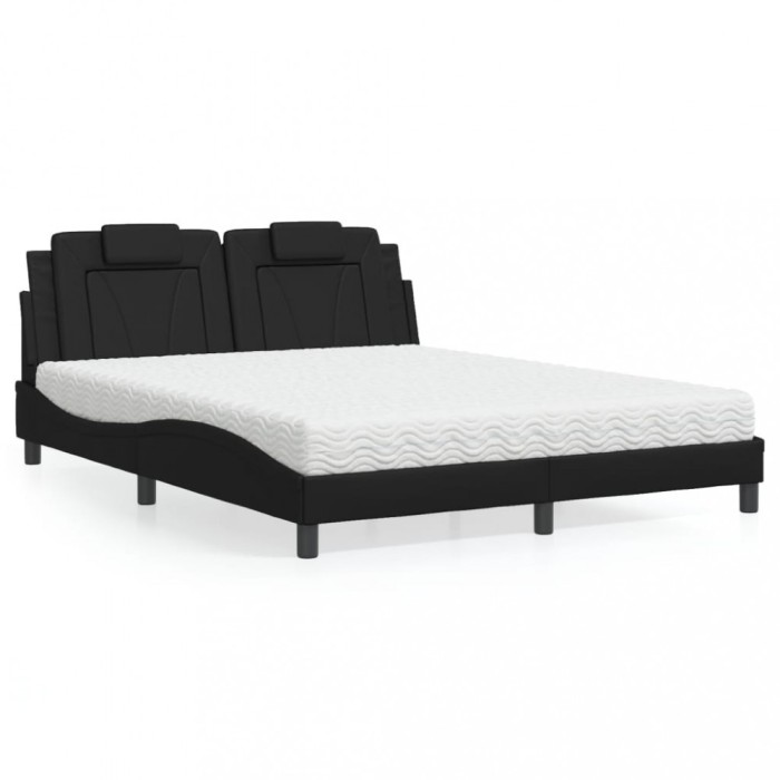 vidaXL Pat, Viana, cu saltea, negru, 160x200 cm, piele ecologică 3208803