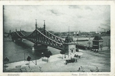 CP757N Budapest, Ferenc J&amp;oacute;zsef hid, Franz Josefs Br&amp;uuml;cke, expediată de un rom&amp;acirc;n de la Budapesta la Sibiu &amp;icirc;n octombrie 1919, ștampilă de cenzură Cluj foto