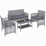 Set mobilier gradina/terasa, gri, 1 masa, 2 scaune, 1 canapea, Jumi