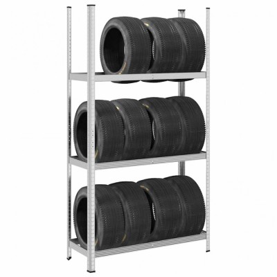 vidaXL Raft pentru anvelope cu 3 straturi, argintiu 110x40x200 cm oțel 4016970 foto