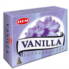 Conuri parfumate Vanilie, HEM profesional, 10 conuri (25g) aromaterapie, pentru relaxare, suport metalic inclus foto