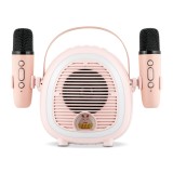 Cumpara ieftin Boxa portabila karaoke pentru copii cu Bluetooth si 2 microfoane, roz