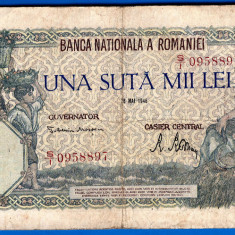 (10) BANCNOTA ROMANIA - 100.000 LEI 1946 (28 MAI 1946), FILIGRAN ORIZONTAL