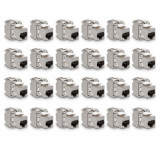 Set 24 Mufe CAT6A de 10 Gbit pentru cabluri Ethernet RJ45, Kwmobile, Argintiu, Metal, 45358.24