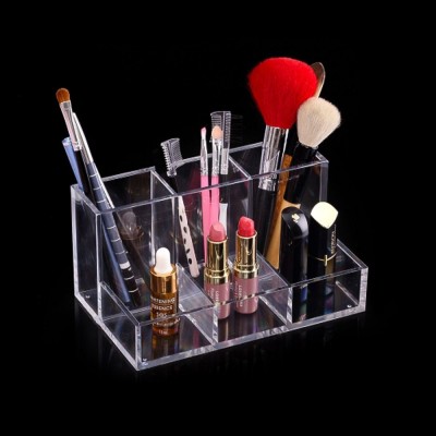 Suport Cosmetice Acrilic, 6 Compartimente, Transparent, 20x12x10cm foto