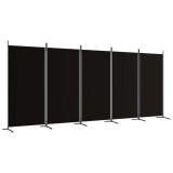 Cumpara ieftin Paravan de camera cu 5 panouri, negru, 433x180 cm, textil