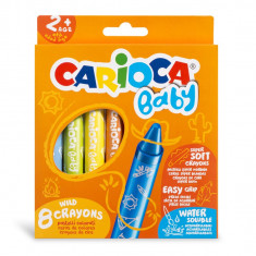 Creioane Cerate, Rotunde, Solubile In Apa, 8 Culori/cutie, Carioca Baby Wild Crayons 2+