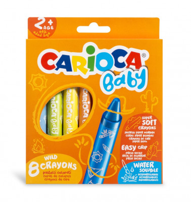 Creioane Cerate, Rotunde, Solubile In Apa, 8 Culori/cutie, Carioca Baby Wild Crayons 2+ foto