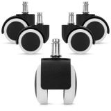 Set 5 Roti pentru scaun de birou tija 11/50 mm, Kwmobile, Alb/Negru, Plastic, 48042.02