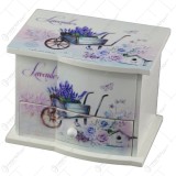 Cutie de bijuterii muzicala din lemn cu sertar si oglinda 14&times;11 CM &ndash; Lavender