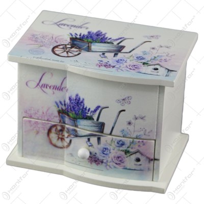 Cutie de bijuterii muzicala din lemn cu sertar si oglinda 14&amp;times;11 CM &amp;ndash; Lavender foto