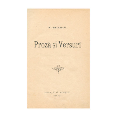 M. Eminescu, Proză și versuri, editat de V. G. Morțun, 1890, prima ediție - Piesă rară foto