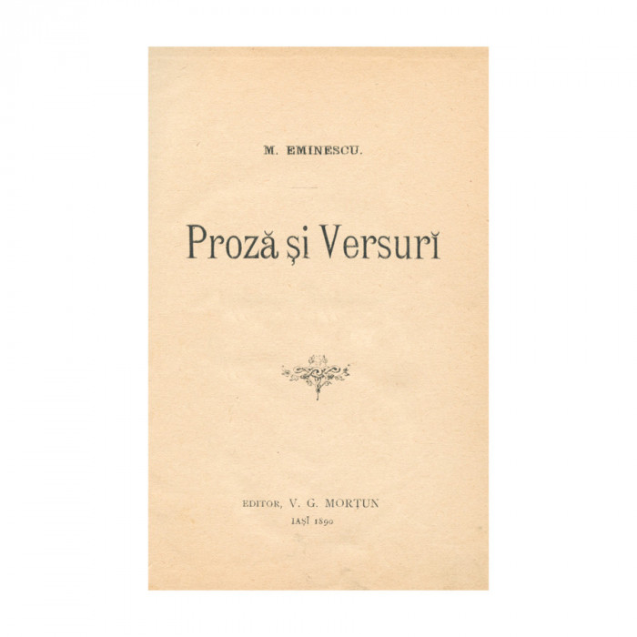 M. Eminescu, Proză și versuri, editat de V. G. Morțun, 1890, prima ediție - Piesă rară