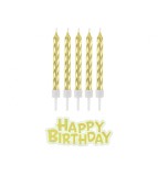 Set 16 Lumanari Happy Birthday Aurii 8 cm cu Suport si Topper