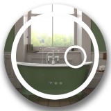 Oglinda Baie LED 70x70 cm cu Lupa, Dezaburire, Ceas Digital, Touch. Rotunda, Iluminare Economica, Montaj Facil
