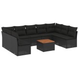 Cumpara ieftin Set canapele de gradina cu perne, 10 piese, negru, poliratan
