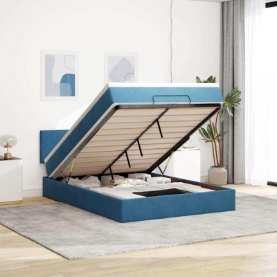 vidaXL Cadru de pat otoman cu saltea Albastru &amp;icirc;nchis 140x190cm catifea 3311703 foto