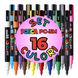 Set 16 Markere POSCA PC-3M , Varf Fin 0.9, 1.3 mm