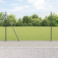 Gard Hexagonal vidaXL Gri 1.4x10 m Oțel, St&acirc;lpi de Gard vidaXL cu Plăci de Bază 7 pcs &Oslash;32mm 78,5cm Oțel Galvanizat