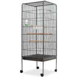 Colivie Pasari vidaXL 54x54x146cm Otel Negru, Spatioasa, cu Stinghii, Tavita Extensibila si Rotite