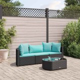 vidaXL Set mobilier de grădină cu perne, 4 piese, negru, poliratan 3308364