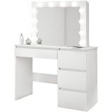 Masa de toaleta/machiaj, alb lucios, cu oglinda si LED-uri, Irina, 94x43x141 cm