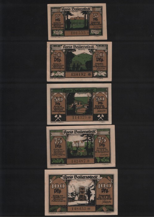 Set Notgeld 25 + 2 x 50 + 75 + 100 pf Ballenstedt
