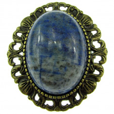 Brosa/pandantiv bronz antic cu lapis lazuli natural