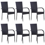 Gossi scaune de exterior stivuibile, 6 buc., negru, poliratan