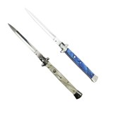Cumpara ieftin Set doua bricege automat stiletto, Italian Blade, otel inoxidabil, husa inclusa, argintiu si albastru, 33 cm