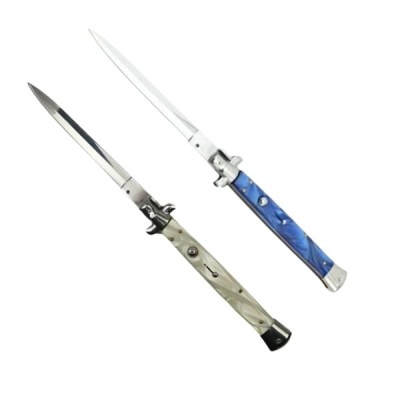 Set doua bricege automat stiletto, Italian Blade, otel inoxidabil, husa inclusa, argintiu si albastru, 33 cm foto