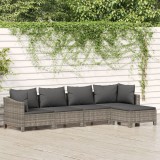 Set mobilier gradina vidaXL, 5 piese, poliratan gri, cu perne incluse, canapele colt/mijloc + taburet