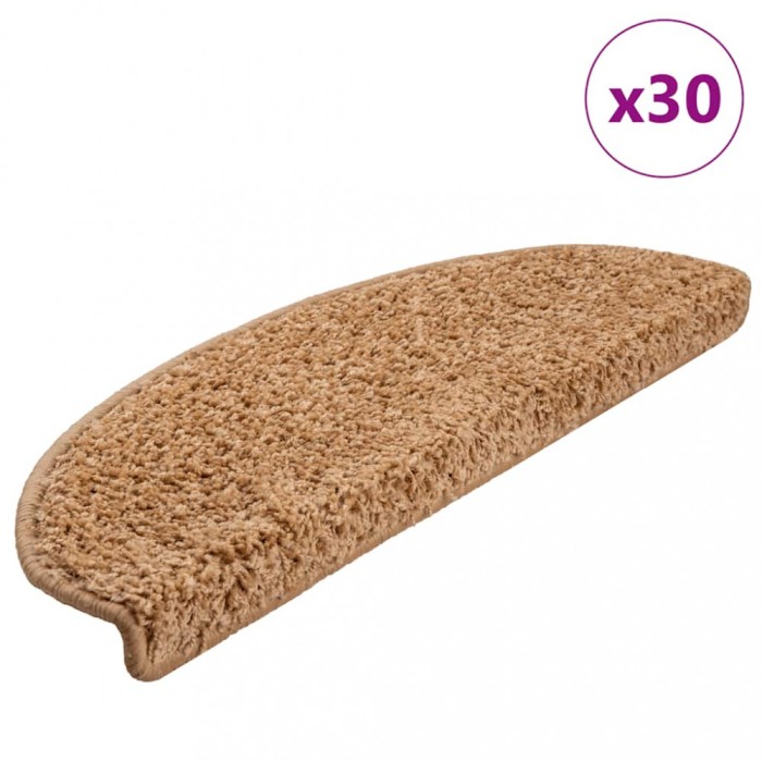 vidaXL Covorașe pentru scări, 30 buc., 65x21x4 cm, bej, semirotunde, mari 3365814